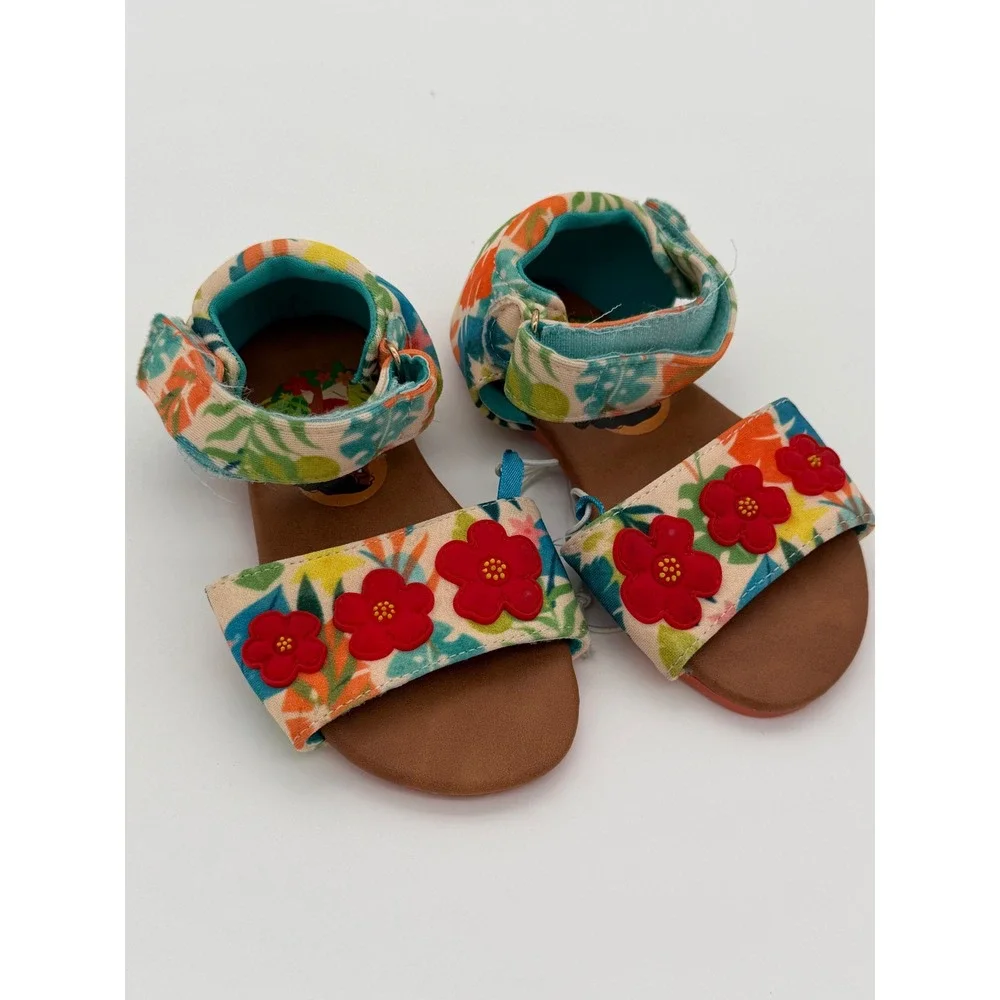 Disney Moana Toddler Girls Tropical Hawaiian Floral Sandals Red Flower Size 7/8